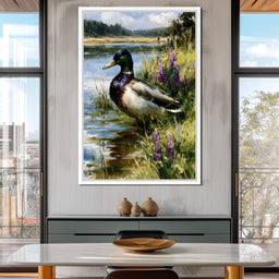 Solitary Mallard By The Still Shore - NicheCanvas