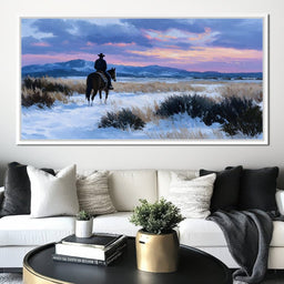 Western Rider at Snowy Dawn - NicheCanvas