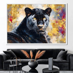 Golden Aura Black Panther Portrait - NicheCanvas