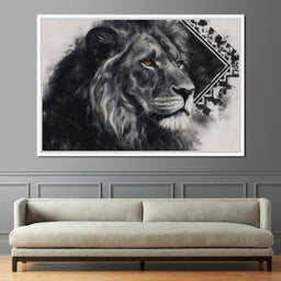 Monochrome Lion Golden Eyes - NicheCanvas