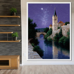 Starlit Abbey River Nightscape - NicheCanvas