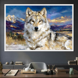 Golden Alpine Wolf Portrait - Neal Hackett - NicheCanvas