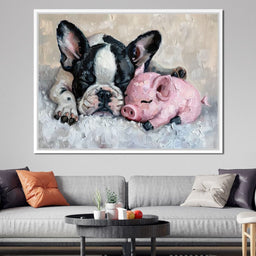 Cozy Frenchie & Piglet Snooze - NicheCanvas