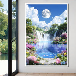 Lunar Reflection Over Falls - NicheCanvas