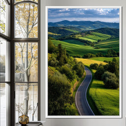 Sunlit Valley Roadscape - NicheCanvas