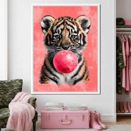 Playful Cub Bubble Burst Pink - NicheCanvas
