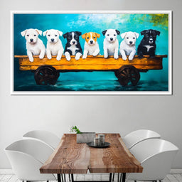 Puppy Parade on Wooden Wagon - NicheCanvas