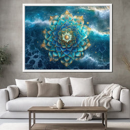 Lotus Reverie Over Ocean Waves - NicheCanvas