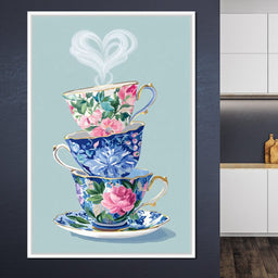 Vintage Floral Teacup Stack Delight - NicheCanvas