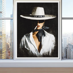 Noir Cowgirl Smoking Portrait - NicheCanvas