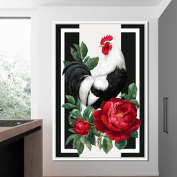 Rooster With Peony Garden - NicheCanvas