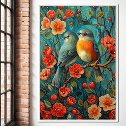 Songbirds Perched in Blooms - NicheCanvas