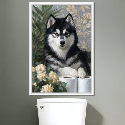 Malamute Bathroom Guardian Canvas Print