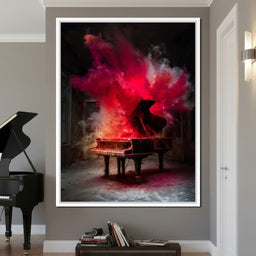 Grand Piano Burst of Vibrant Fire - NicheCanvas