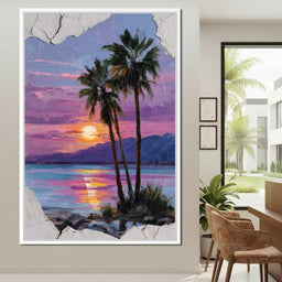 Palm Silhouettes Sunset Sky - NicheCanvas