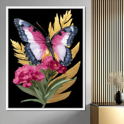 Radiant Butterfly and Gold Florals - NicheCanvas