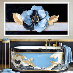 Golden Petals Azure Bloom - NicheCanvas