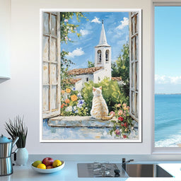 Cat's Tranquil Garden View - NicheCanvas