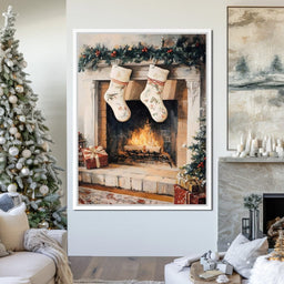 Christmas Gift Socks by the Fireplace - NicheCanvas