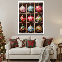 Vintage Christmas Ornaments Grid - NicheCanvas