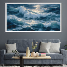 Sunlit Ocean Cresting Waves - NicheCanvas