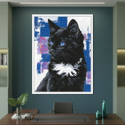 Nocturnal Blue Eyed Feline Portrait - NicheCanvas