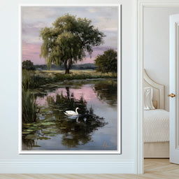 Swan Pond Willow Sunset Sky - NicheCanvas