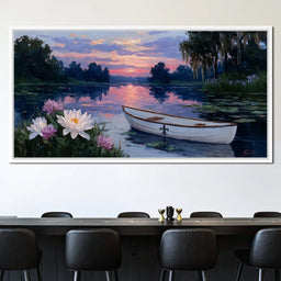 Tranquil Lotus Evening Rowboat - NicheCanvas