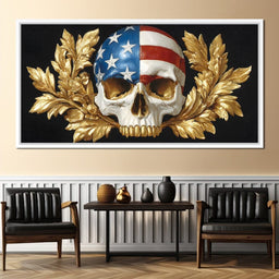 Patriot Skull Gold Laurel Glory - NicheCanvas
