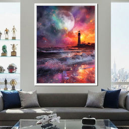 Celestial Lighthouse Tempest Waves - NicheCanvas