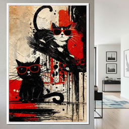 Cool Cats Red Shades Duo - NicheCanvas