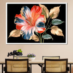 Midnight Flora With Gilded Leaves - NicheCanvas