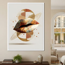 Golden Orbit Abstract Lips - NicheCanvas