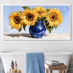 Golden Petals Resting Upon Cobalt Glass - NicheCanvas