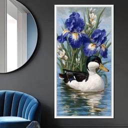Duck Amongst Blooming Iris - NicheCanvas