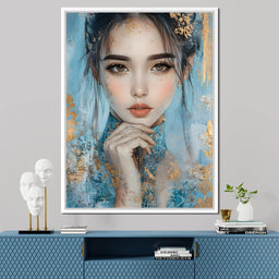 Golden Petals on Celestial Blue - NicheCanvas