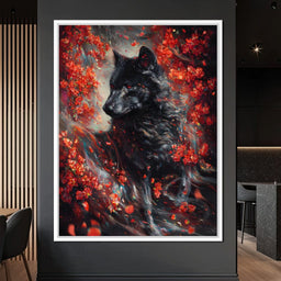 Black Wolf Rose Petal Storm - NicheCanvas