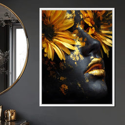 Golden Petals Midnight Muse - NicheCanvas