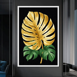 Golden Monstera Leaf Elegance - NicheCanvas