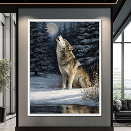 Moonlit Wolf Winter Howl Night - NicheCanvas