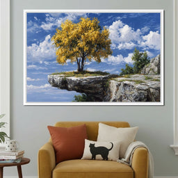 Golden Tree Sky Cliff View - NicheCanvas