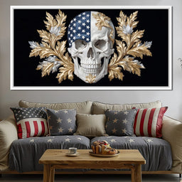 American Flag Skull Baroque Gold - NicheCanvas
