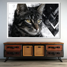 Monochrome Cat Golden Eyes - NicheCanvas
