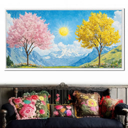 Yellow & Pink Trees Under the Sun - NicheCanvas