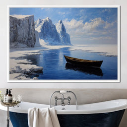Silent Boat on Frozen Fjord - NicheCanvas