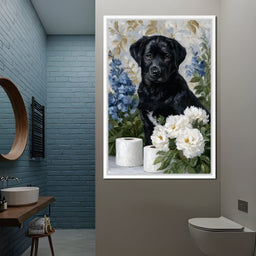 Midnight Pup Among Peony Grace - NicheCanvas
