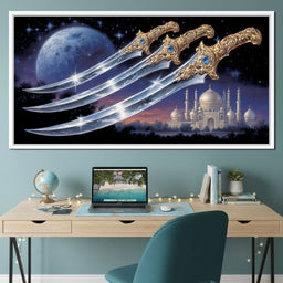 Moonlit Blades Over Golden Palace - NicheCanvas