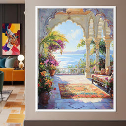 Radiant Terrace by the Sea - NicheCanvas