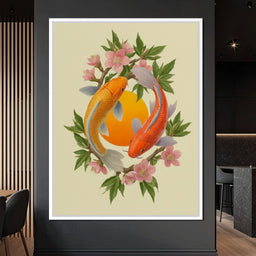 Koi Duet With Sakura Circle - NicheCanvas