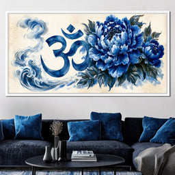 Om Blue Peony Meditation Mood - NicheCanvas